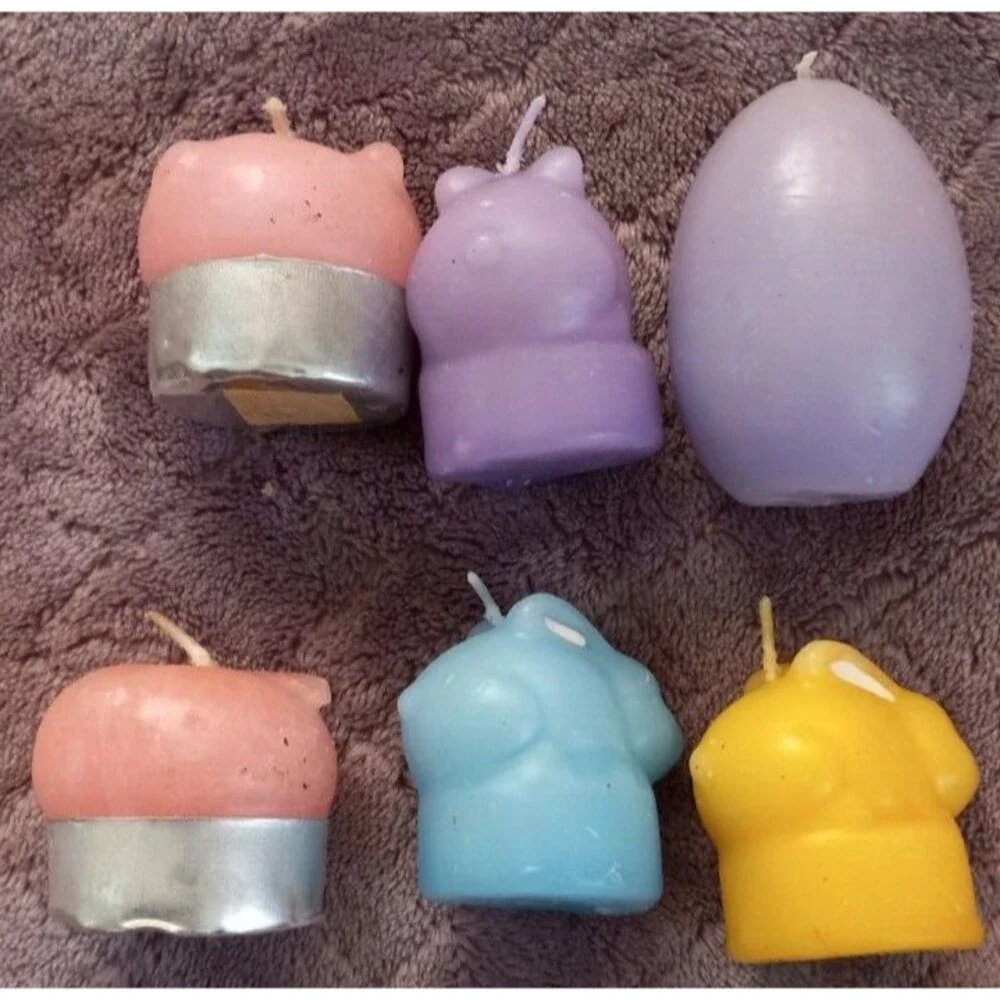 Lot Of 6 Easter Bunny Rabbit Pig Egg Pastel Pink Blue Purple Yellow Candles